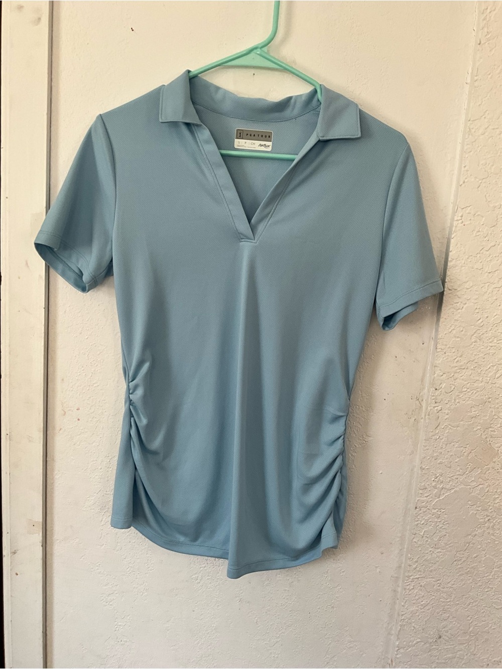 PGA Tour Light Blue Short-Sleeve Polo with Side Shirring